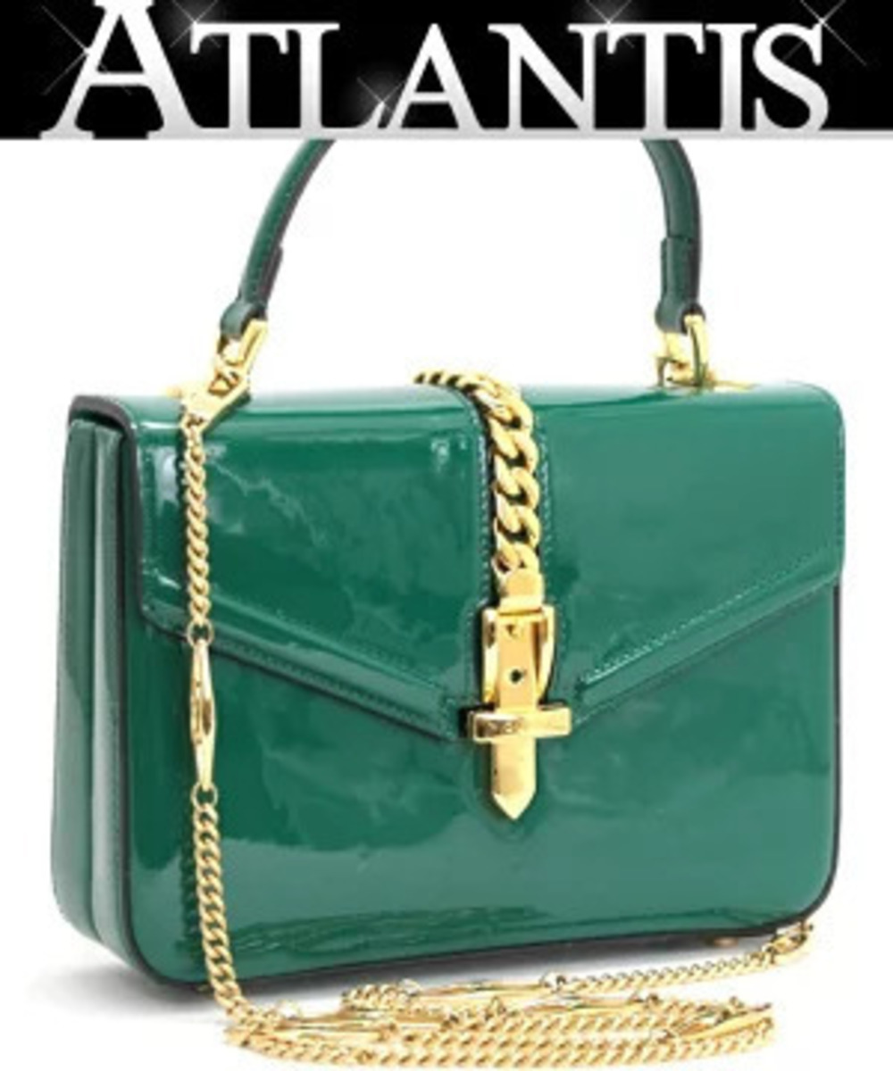 Gucci Sylvie 2way Shoulder Bag Patent Vernis Leather Green